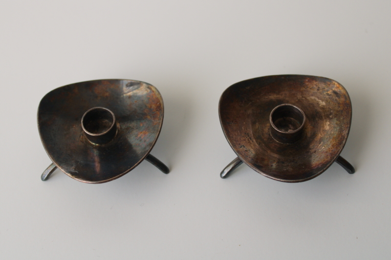 photo of Danish modern candle holders for tiny skinny tapers, vintage Cohr Atla Denmark silver plate  #1