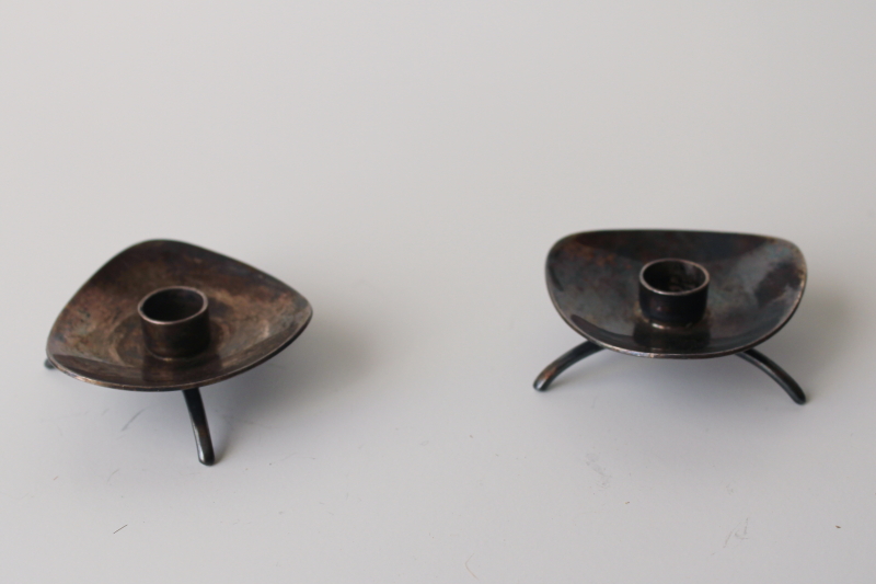 photo of Danish modern candle holders for tiny skinny tapers, vintage Cohr Atla Denmark silver plate  #7