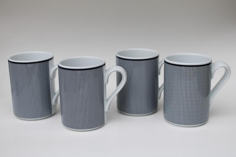 photo of Dansk Bistro mugs, Ringsted blue & white striped coffee cups made in Portugal #1