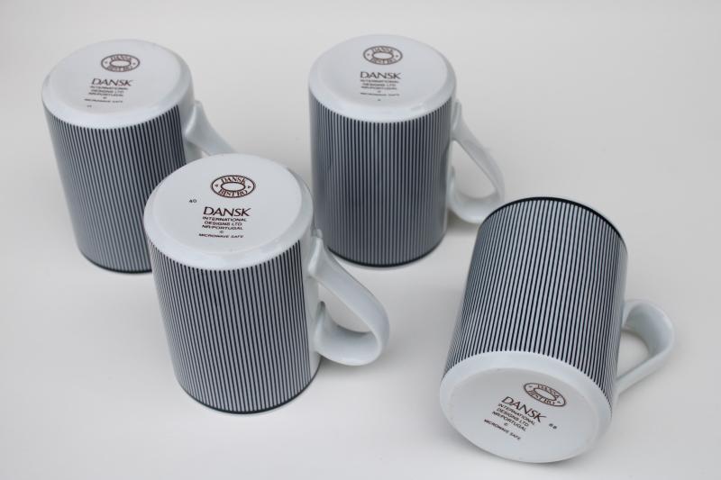 photo of Dansk Bistro mugs, Ringsted blue & white striped coffee cups made in Portugal #3