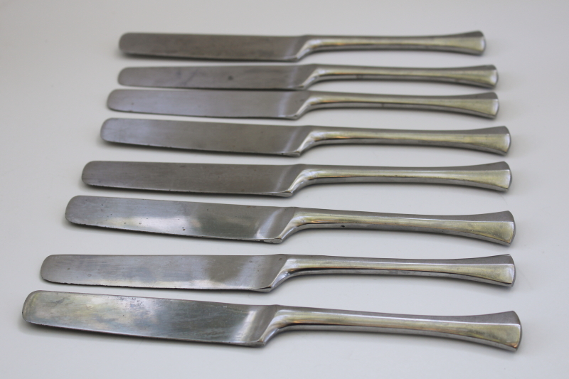 photo of Dansk France vintage stainless flatware, 8 dinner knives Thistle pattern art deco modern minimalist #4
