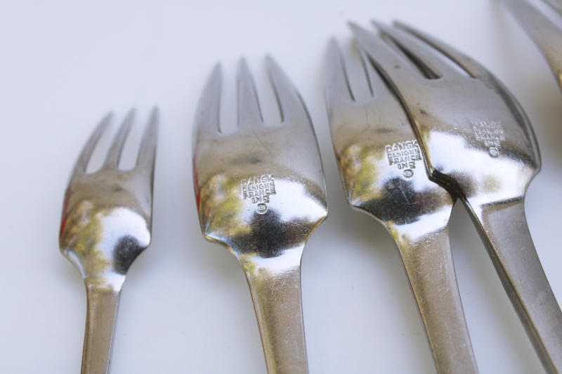photo of Dansk France vintage stainless flatware, six dinner forks Thistle pattern art deco modern minimalist #5