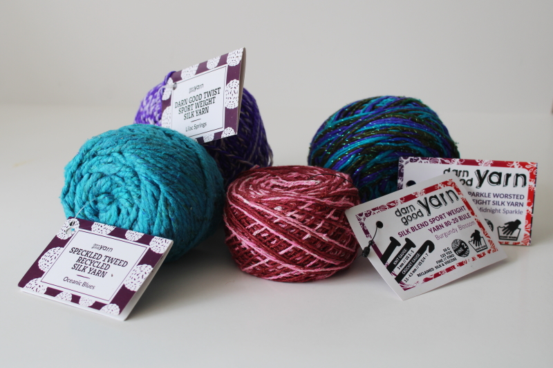 photo of Darn Good Yarns recycled silk yarn lot four 50 gram balls different colors textures  #1