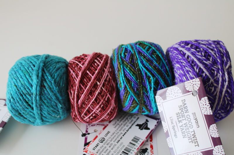 photo of Darn Good Yarns recycled silk yarn lot four 50 gram balls different colors textures  #2
