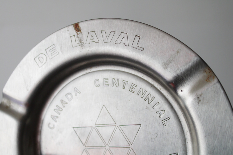 photo of DeLaval dairy equipment advertising Canada Centennial 1867 1967 vintage stainless steel ashtray  #2