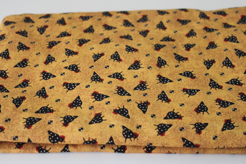 photo of Debbie Mumm cotton quilting fabric, country primitive dotted black hens chickens print #1