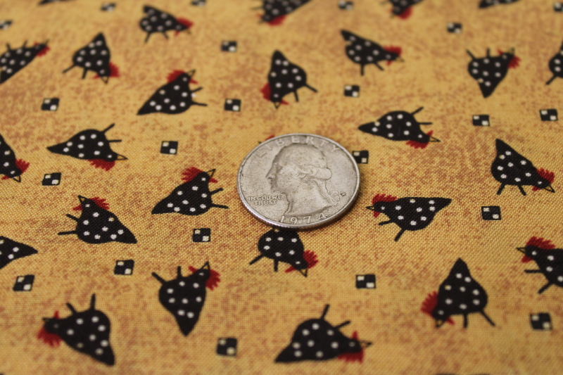 photo of Debbie Mumm cotton quilting fabric, country primitive dotted black hens chickens print #2