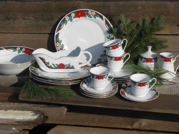 catalog photo of Deck the Halls Christmas holiday dishes for 4, Tienshan china