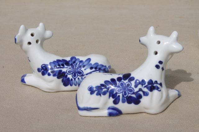 photo of Delft blue & white china cows table set, cow jam pot, salt and pepper shakers #5