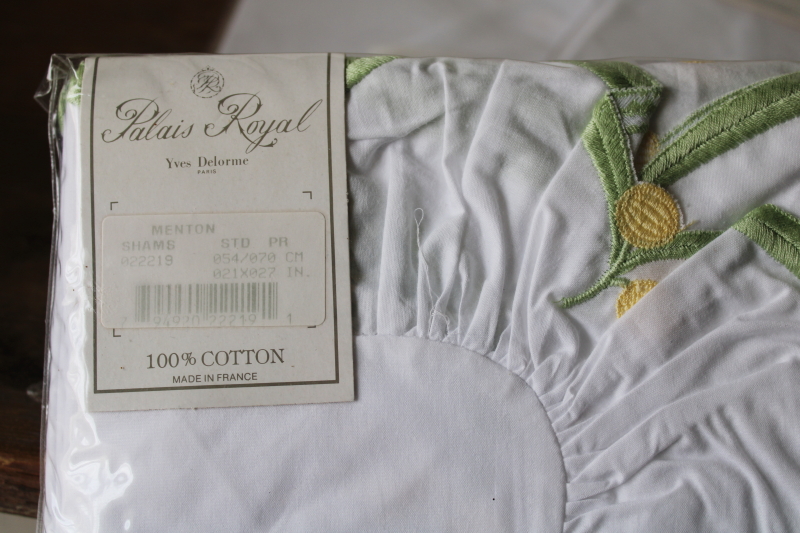 photo of Delorme France luxury cotton bedding, mint in package twin sheets sets w/ pillow shams, mimosa yellow floral #2