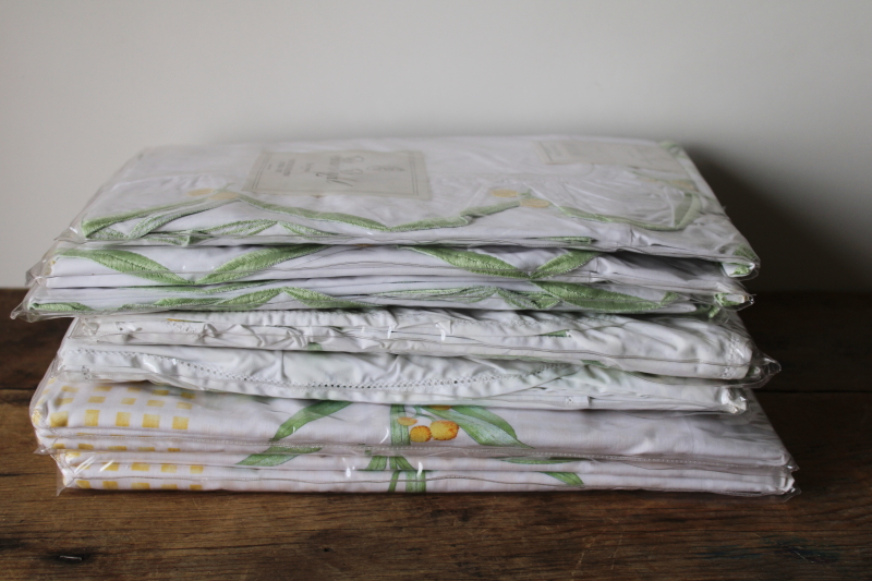 photo of Delorme France luxury cotton bedding, mint in package twin sheets sets w/ pillow shams, mimosa yellow floral #5