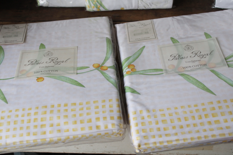 photo of Delorme France luxury cotton bedding, mint in package twin sheets sets w/ pillow shams, mimosa yellow floral #6
