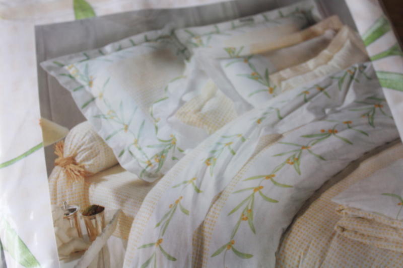 photo of Delorme France luxury cotton bedding, mint in package twin sheets sets w/ pillow shams, mimosa yellow floral #7
