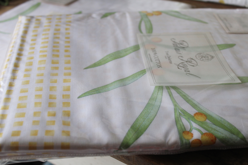 photo of Delorme France luxury cotton bedding, mint in package twin sheets sets w/ pillow shams, mimosa yellow floral #8