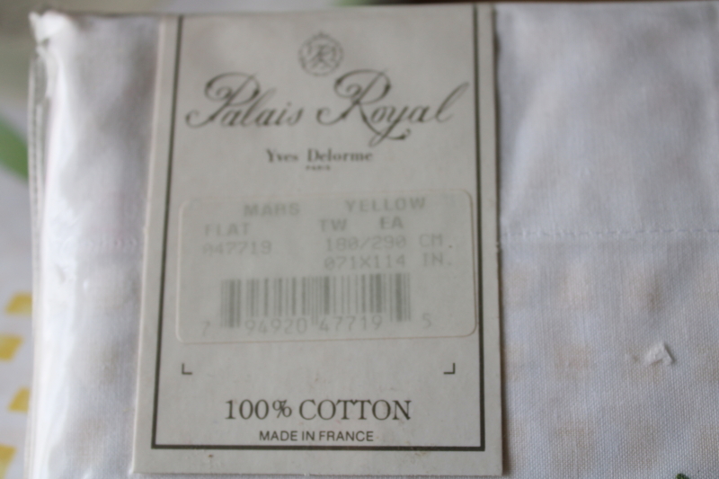 photo of Delorme France luxury cotton bedding, mint in package twin sheets sets w/ pillow shams, mimosa yellow floral #9