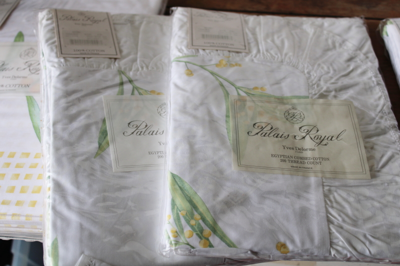 photo of Delorme France luxury cotton bedding, mint in package twin sheets sets w/ pillow shams, mimosa yellow floral #10