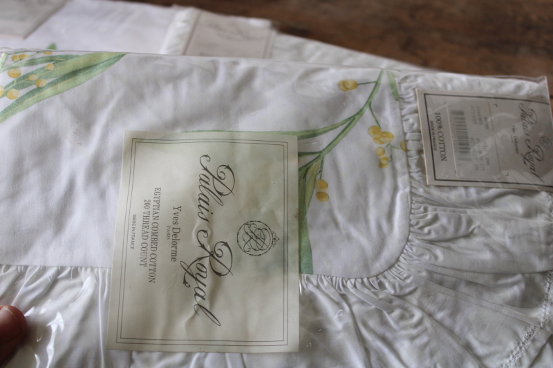 photo of Delorme France luxury cotton bedding, mint in package twin sheets sets w/ pillow shams, mimosa yellow floral #11