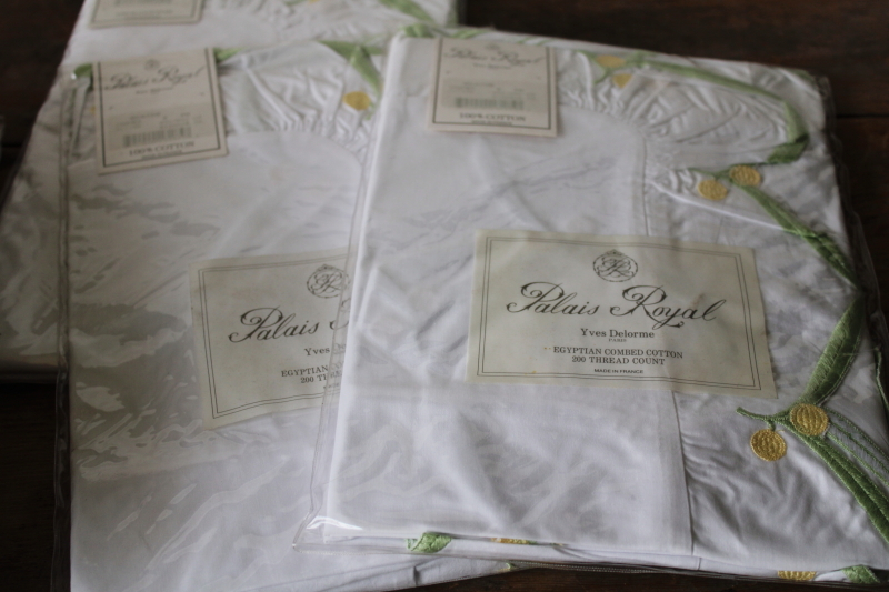 photo of Delorme France luxury cotton bedding, mint in package twin sheets sets w/ pillow shams, mimosa yellow floral #13
