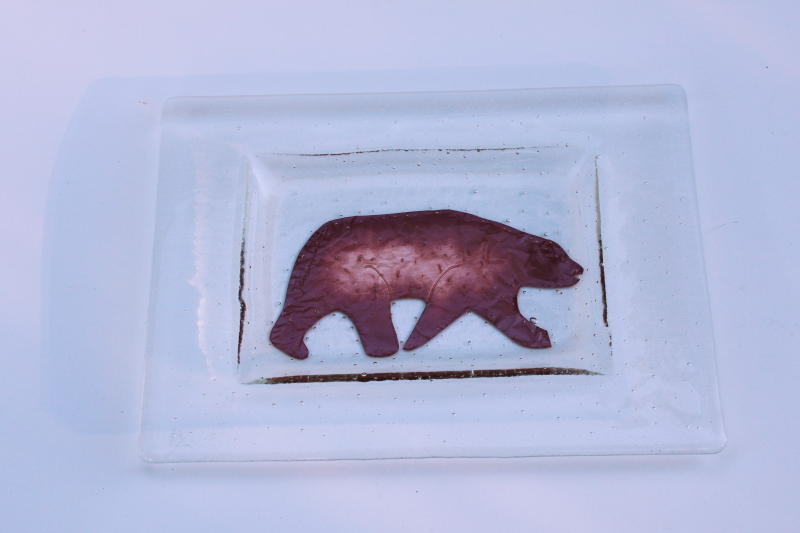 photo of Denali tray copper bear fused art glass modern design Johannes made in Alaska #1