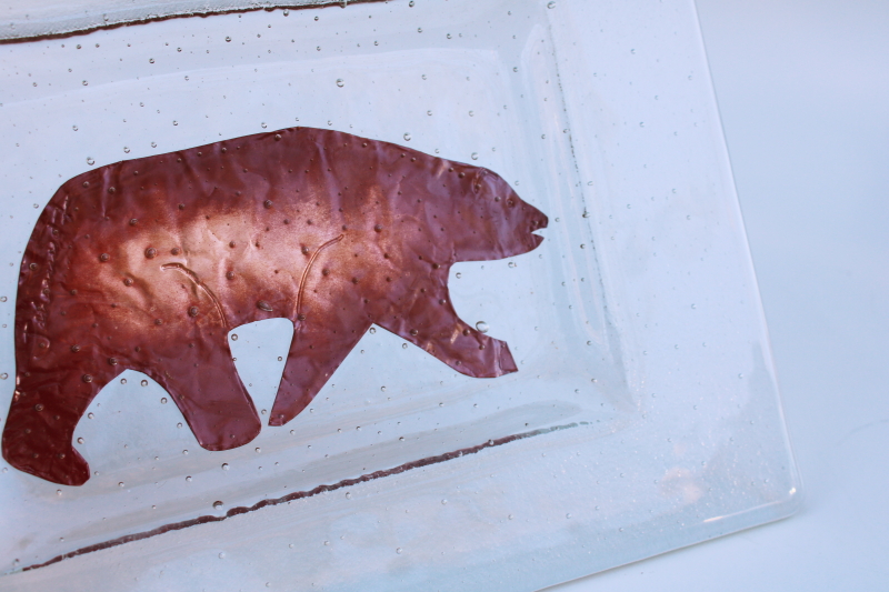 photo of Denali tray copper bear fused art glass modern design Johannes made in Alaska #2