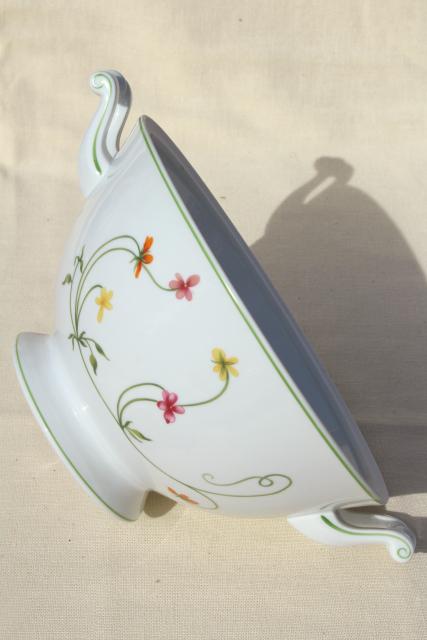 photo of Denby Duchess china, 70s vintage Portugal pottery soup tureen w/ pansies or wild violets #5