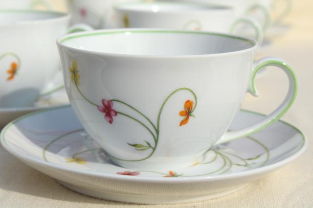 photo of Denby Duchess china tea cups & saucers set for 10, 70s vintage Portugal pottery #2