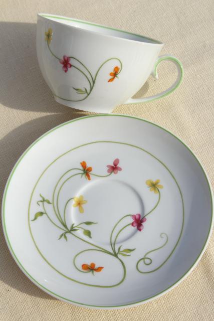 photo of Denby Duchess china tea cups & saucers set for 10, 70s vintage Portugal pottery #3