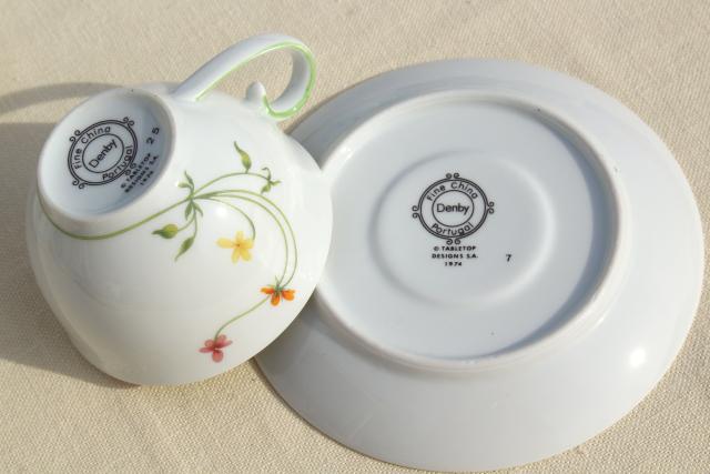 photo of Denby Duchess china tea cups & saucers set for 10, 70s vintage Portugal pottery #4