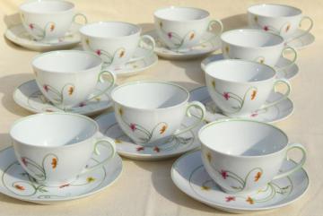 catalog photo of Denby Duchess china tea cups & saucers set for 10, 70s vintage Portugal pottery