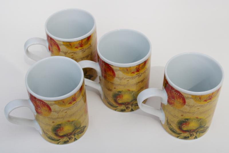 photo of Dept 56 Pears & Apples pattern mugs, autumn pumpkin spice season coffee or cider cups #2