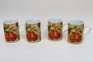 catalog photo of Dept 56 Pears & Apples pattern mugs, autumn pumpkin spice season coffee or cider cups