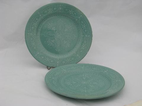 photo of Deruta pottery - Italy vintage Italian ceramic plates, jadite green w/ white lace #1
