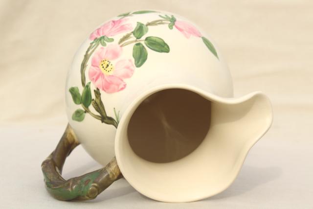 photo of Desert Rose Franciscan pottery, large china pitcher vintage USA backstamp #6