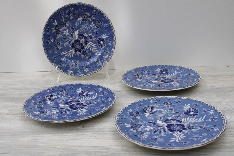 photo of Devon Cottage blue & white floral salad plates Johnson Brothers china set for 4 #1