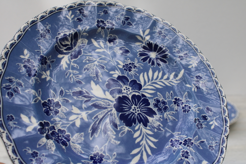 photo of Devon Cottage blue & white floral salad plates Johnson Brothers china set for 4 #2