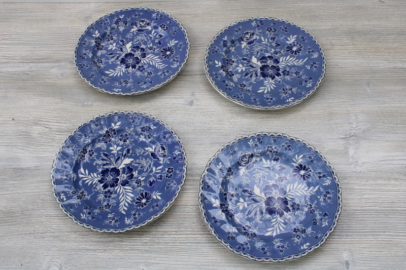 photo of Devon Cottage blue & white floral salad plates Johnson Brothers china set for 4 #5