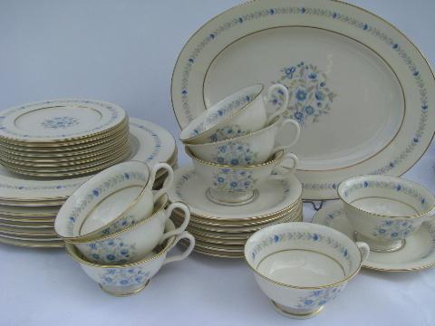 photo of Devon blue floral porcelain dinnerware, vintage Castleton china set for 8 #1