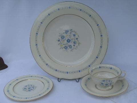 photo of Devon blue floral porcelain dinnerware, vintage Castleton china set for 8 #2