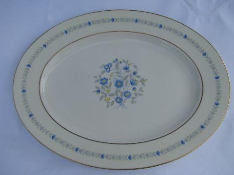 photo of Devon blue floral porcelain dinnerware, vintage Castleton china set for 8 #3