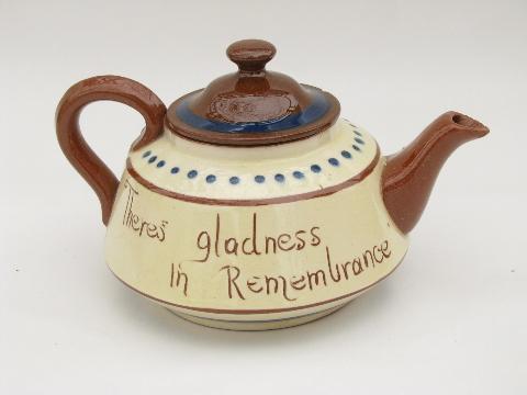 photo of Devon motto ware vintage English teapot - remembrance - Watcombe England #1