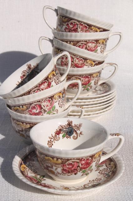 photo of Devonshire Johnson Brothers china, vintage transferware cups & saucer set for 8 #1