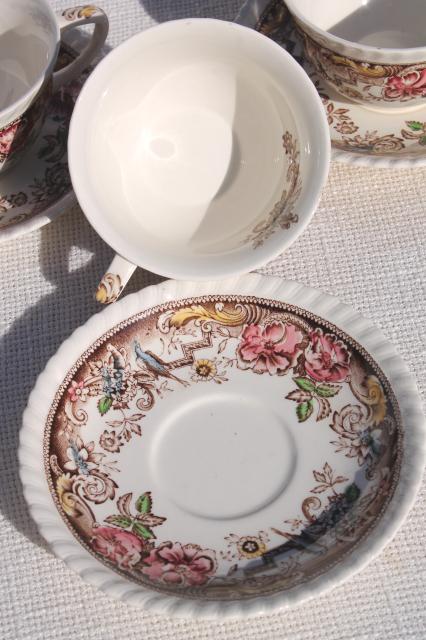 photo of Devonshire Johnson Brothers china, vintage transferware cups & saucer set for 8 #4