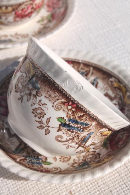 photo of Devonshire Johnson Brothers china, vintage transferware cups & saucer set for 8 #6