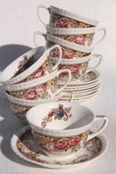 catalog photo of Devonshire Johnson Brothers china, vintage transferware cups & saucer set for 8