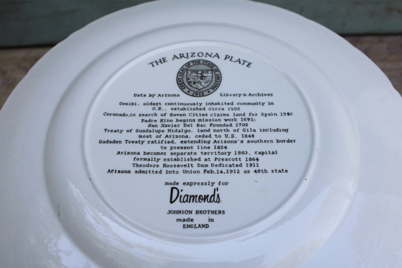 photo of Diamonds Arizona landmarks vintage souvenir plate w/ Grand Canyon Johnson Bros transferware #7