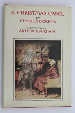 catalog photo of Dickens Christmas Carol vintage book with Arthur Rackham illustrations