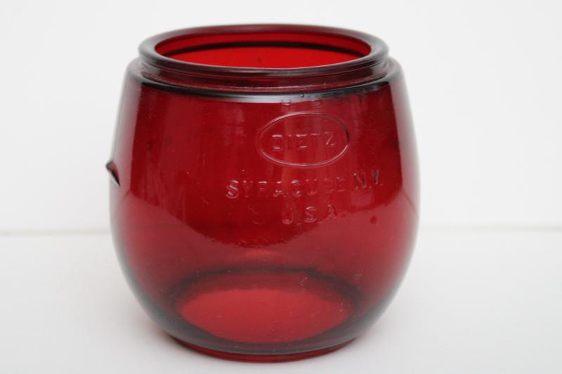 photo of Dietz Little Wizard Loc Nob red glass lantern globe, new old stock replacement shade #1