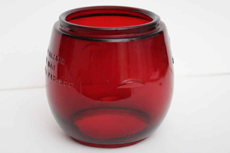 photo of Dietz Little Wizard Loc Nob red glass lantern globe, new old stock replacement shade #4