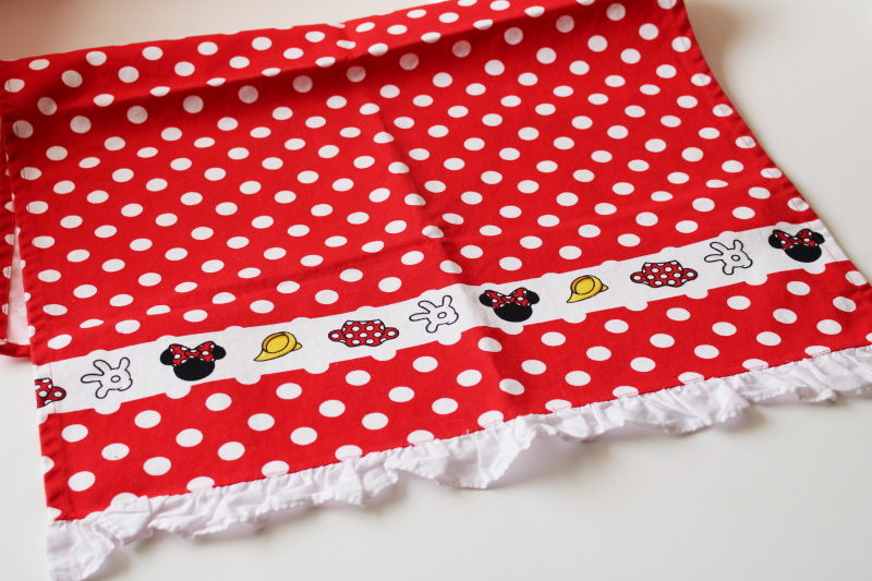 photo of Disney Parks Minnie Mouse border red dotted ruffled cotton tea towel, never used  #1