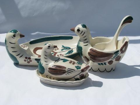 photo of Distlefink pattern vintage Cleminsons California pottery bird serving pieces #1